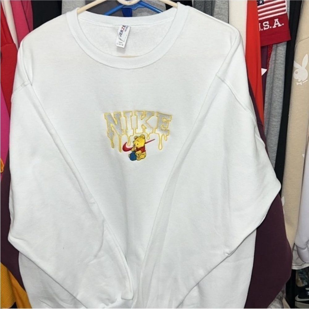 Custom Nike Pooh White Sweatshirt